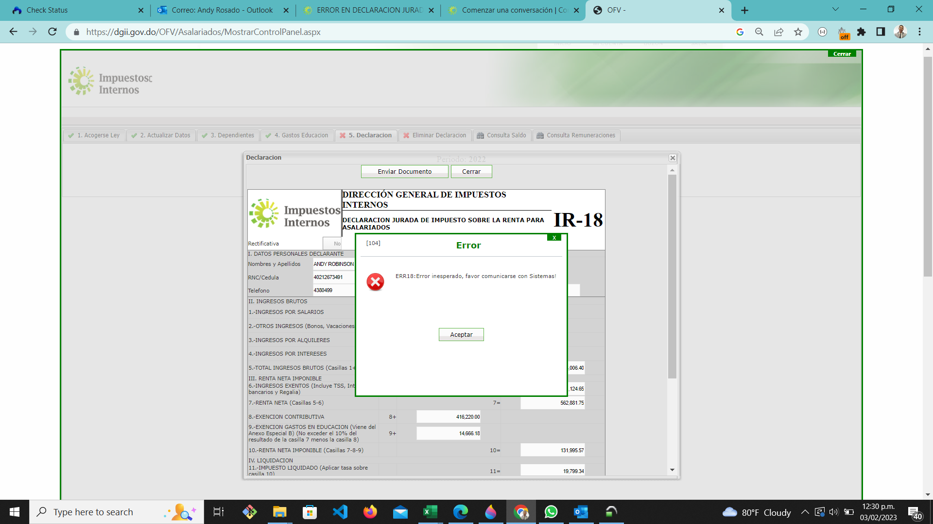 ‎Problemas al presentar Declaracion Jurada para