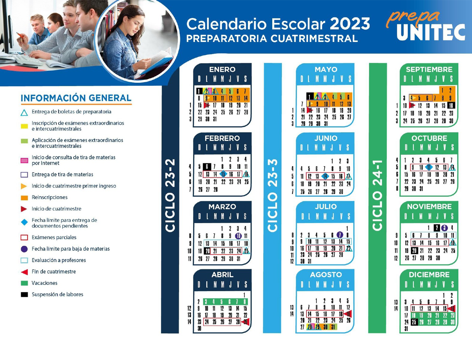 ‎Calendario Escolar 2023- Preparatoria Cuatrimestral | Comunidad UNITEC