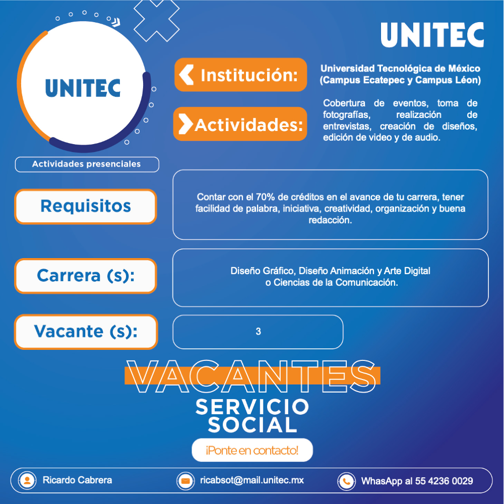 ‎Vacantes de la semana Servicio Social Comunidad UNITEC